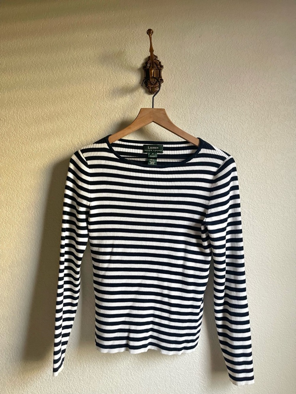 Ralph Lauren Navy and White Striped Ribbed Shirt